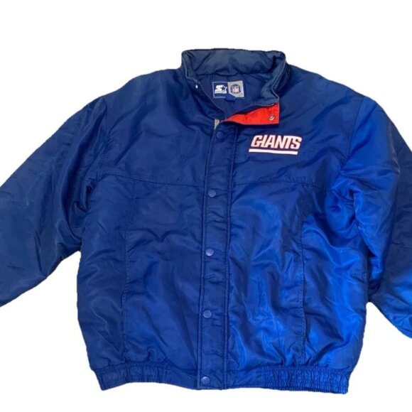 Starter NFL Mens Blue New York Giants Super Bowls Winner Bomber Jacket Size L